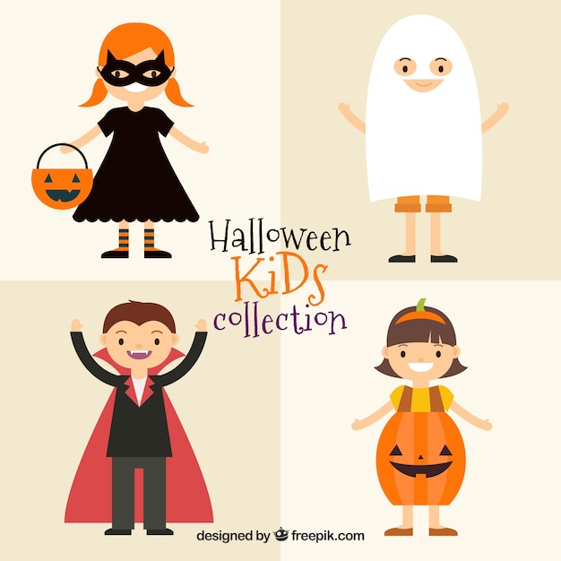 Children in costumes of halloween characters