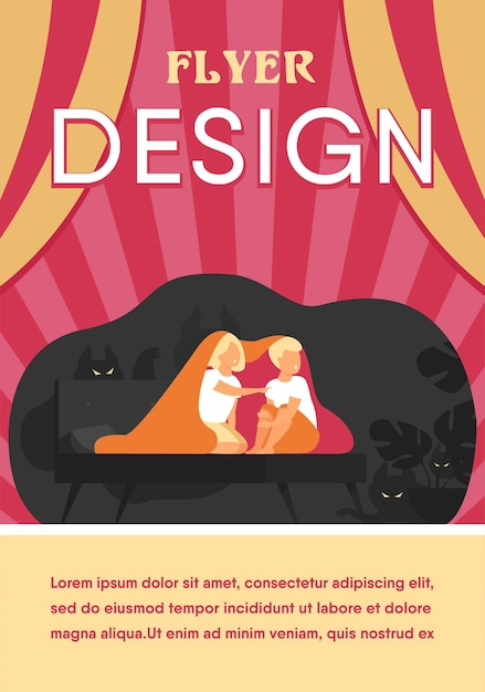 Free vector children covering with blanket on bed isolated flat flyer template