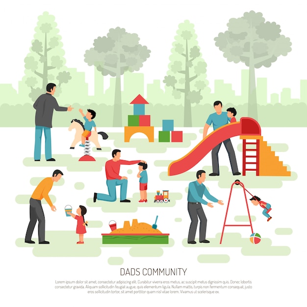 Free vector children dad  community composition