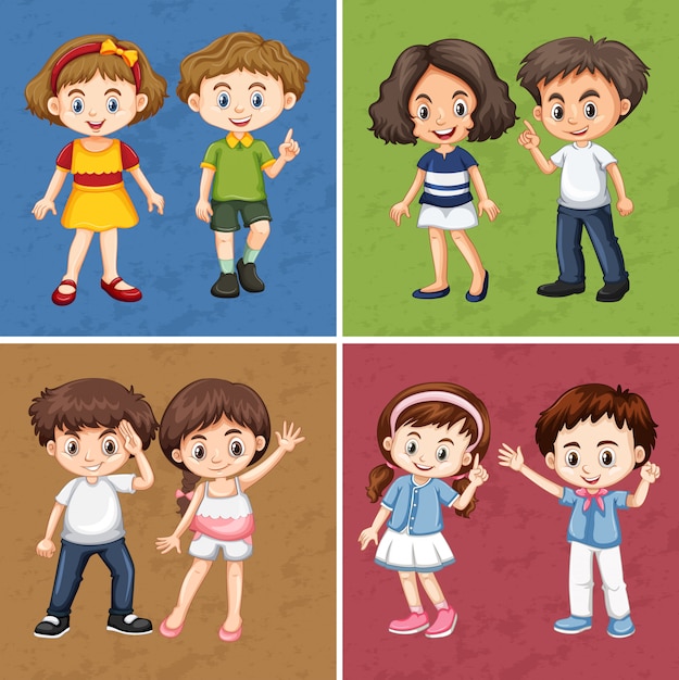 Free vector children on different color background