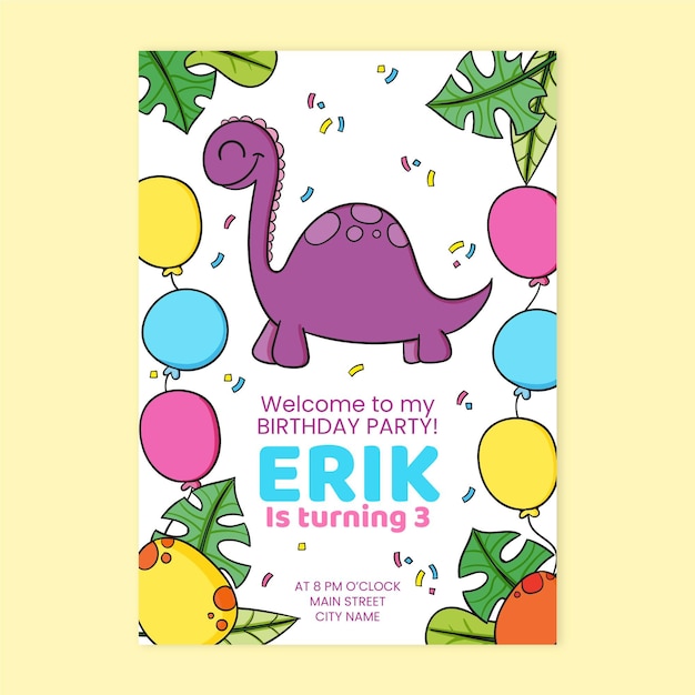 Free vector children dinosaur birthday invitation