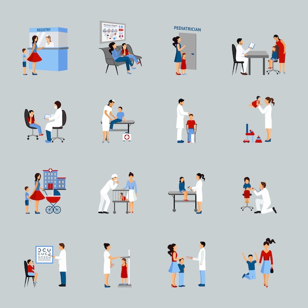 Free vector children doctor pediatrician set