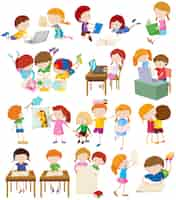 Free vector children doing activities at school illustration