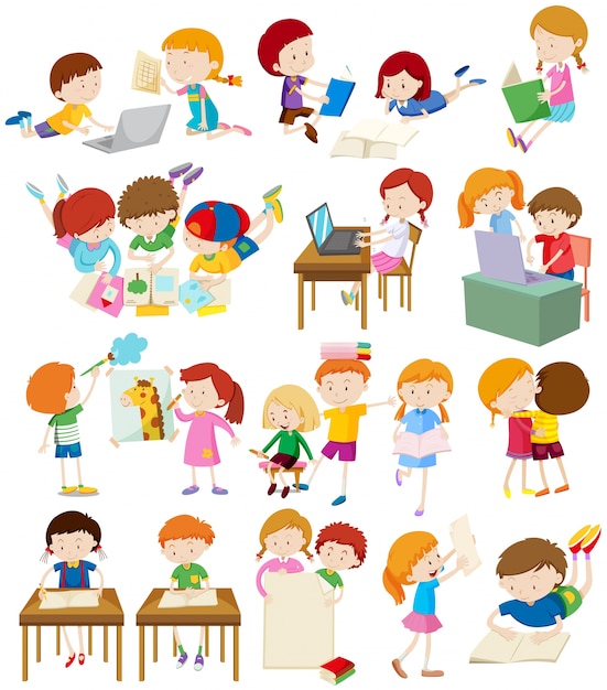 Children doing activities at school illustration