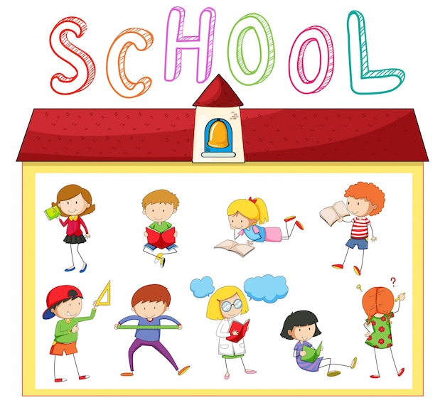 Free Vector children doing different activities at school illustration