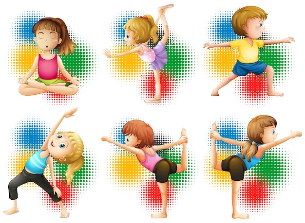 Vettore gratuito bambini che fanno yoga e illustrazione di stretching