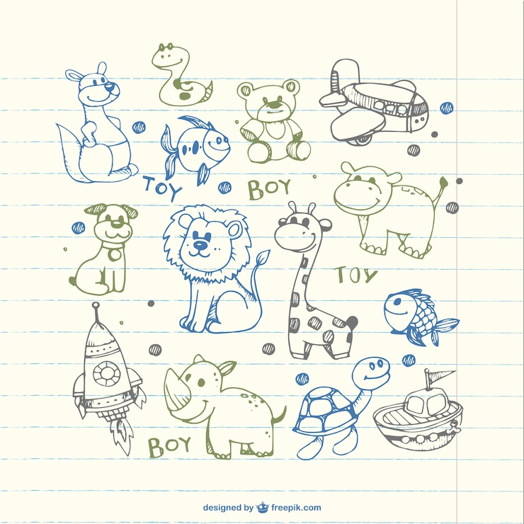 Free Vector children drawings of animals