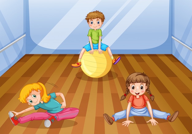 Free vector children exercising in the room