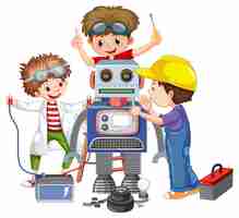 Free vector children fixing a robot together