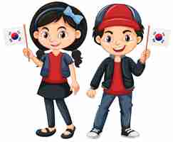 Free vector children holding flag of south korea