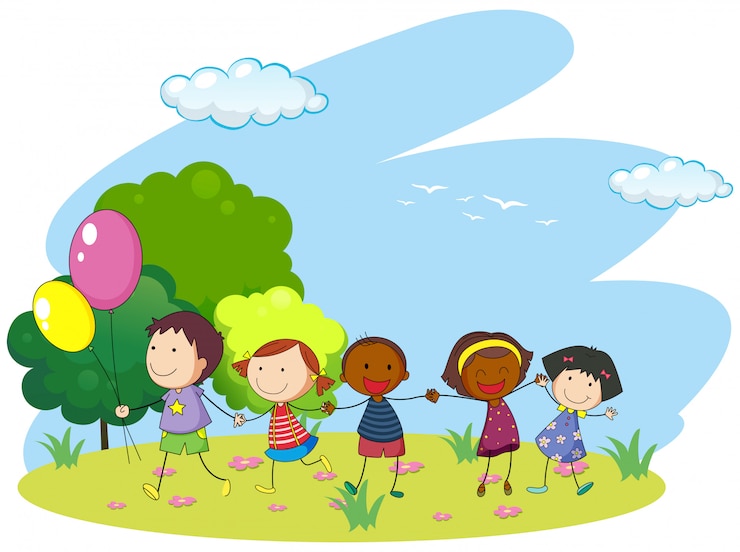 Free Vector children holding hands in the park