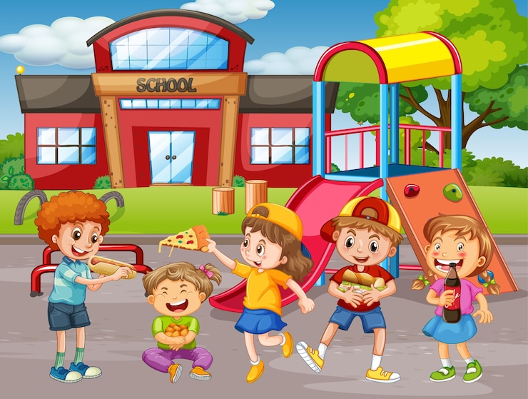 Free Vector children holding their food in the park scene