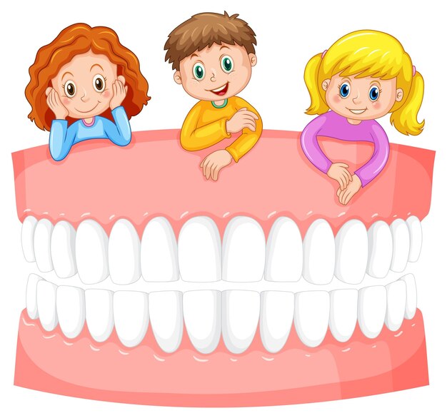 Children hugging whiten teeth on white background