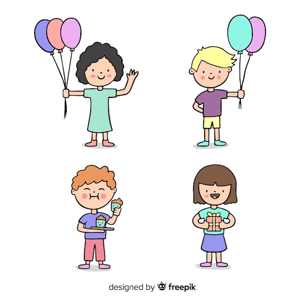 Бесплатное векторное изображение Коллекция детей в дни рождения