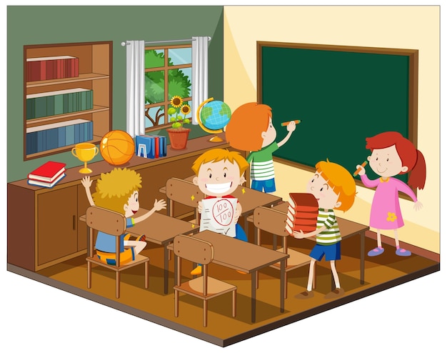 Бесплатное векторное изображение Дети в классе с мебелью