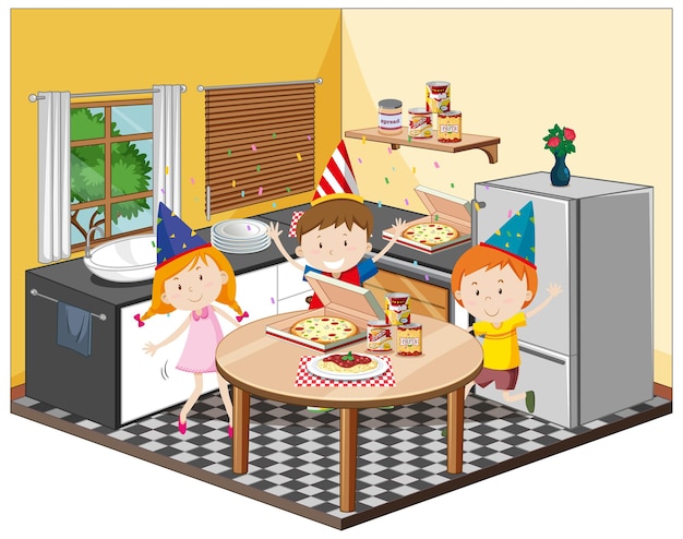Vettore gratuito bambini in cucina con tema festa
