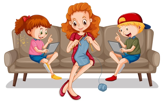 Free vector children learning from home on electronic device