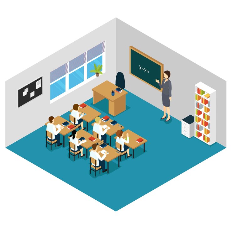 Free Vector children at lesson isometric