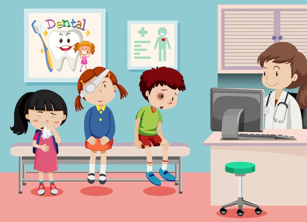 Free vector children in medical clinic