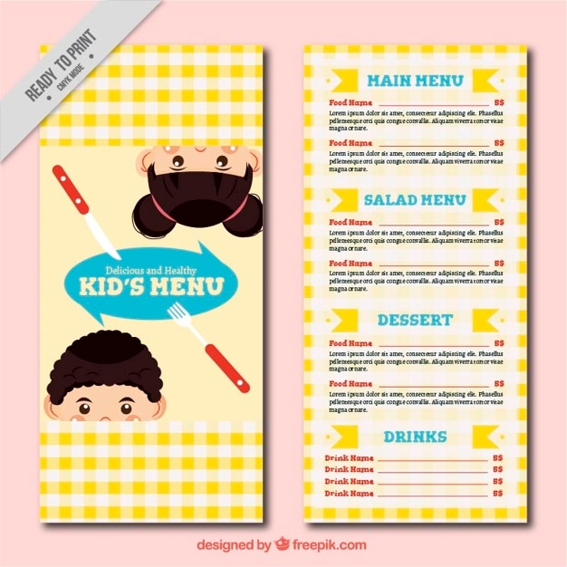 Free vector children menu template with tablecloth design