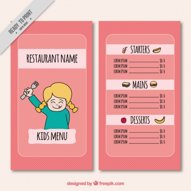 Free Vector children menu with nice drawing