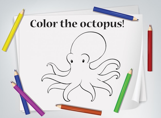 Children octopus coloring worksheet