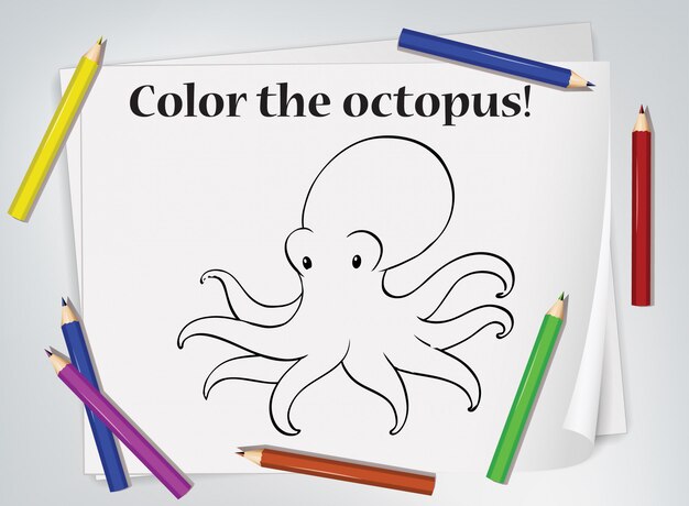 Children octopus coloring worksheet