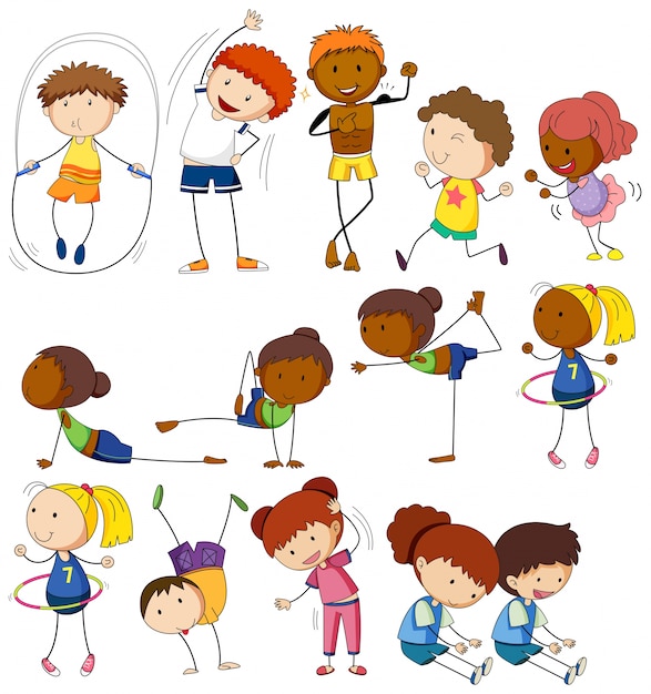 Free vector children and people doing different exercises