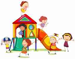 Free vector children playing around the playhouse