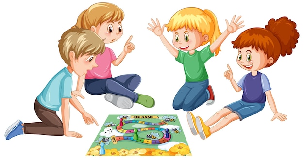 Free vector a children playing board game on white background