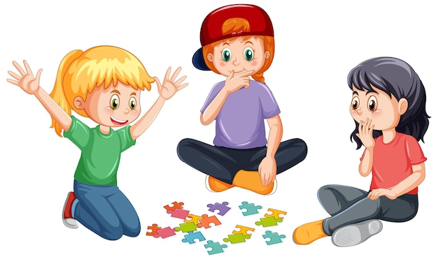 A children playing board game on white background