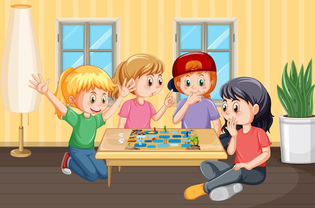 Bambini che giocano al gioco da tavolo in casa