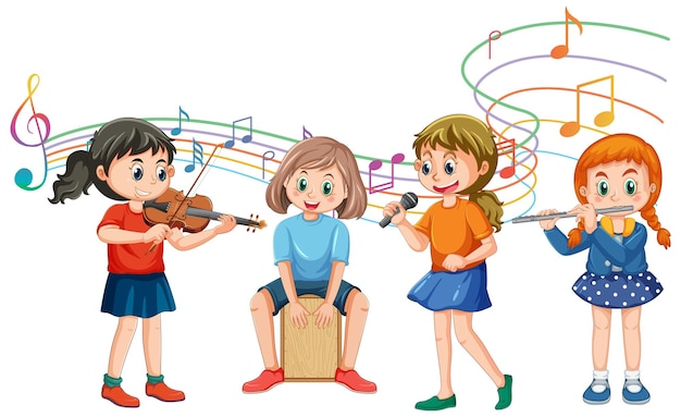 Vettore gratuito bambini che suonano diversi strumenti musicali