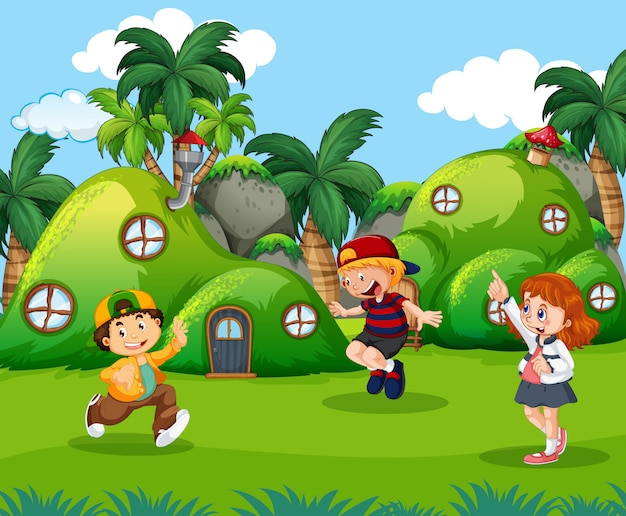 Children playing in fantasy land