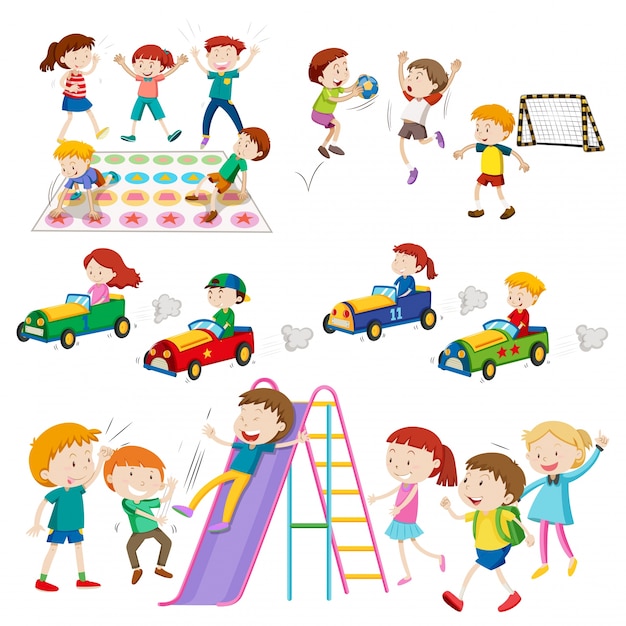 Children playing games and sports illustration