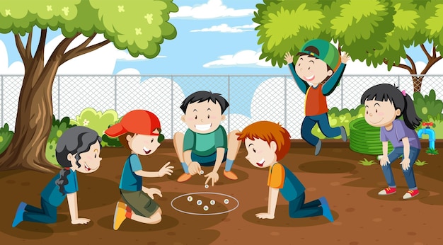 Free vector children playing jack stones at the park