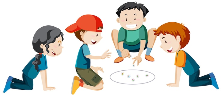 Free Vector children playing marbles on white background