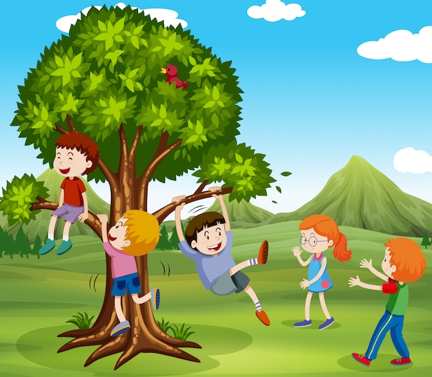 Free vector children playing in the park