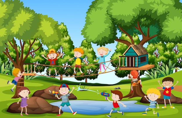 Free vector children playing at playground