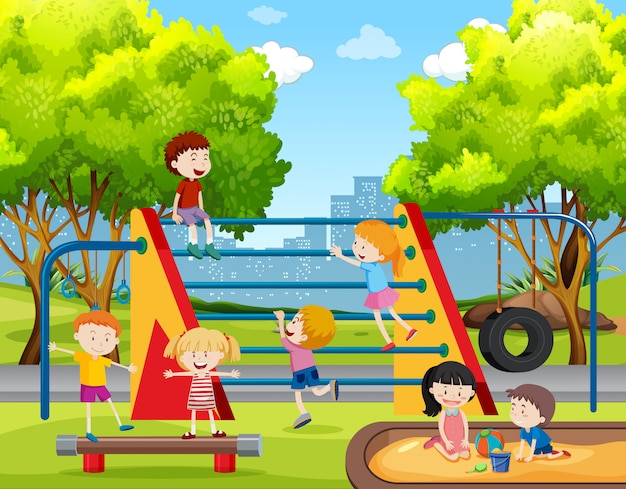 Free vector children playing at playground