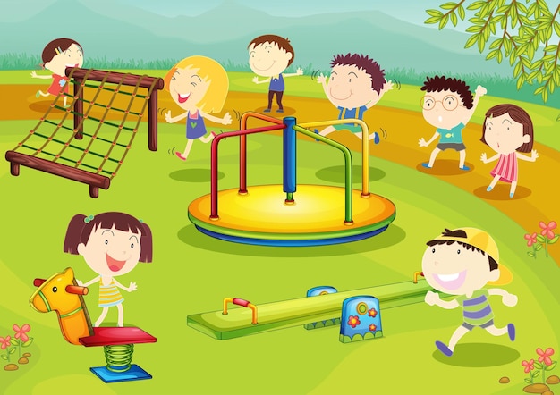 Vettore gratuito bambini che giocano nel parco giochi
