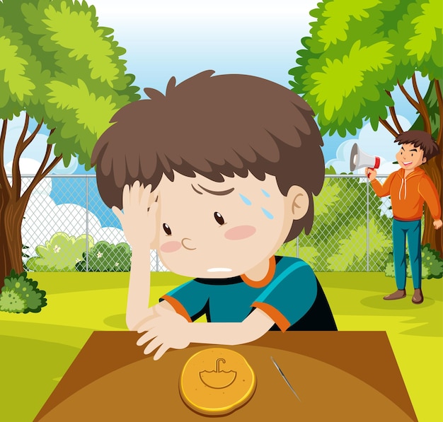 Free vector children playing scratch dalgona cookie at the park