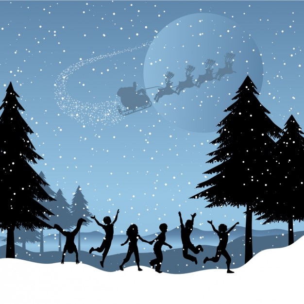 Free Vector children playing on the snow christmas background