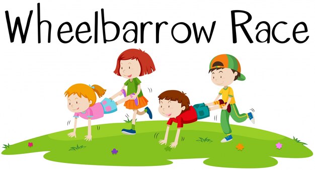 Children playing wheelbarrow race illustration