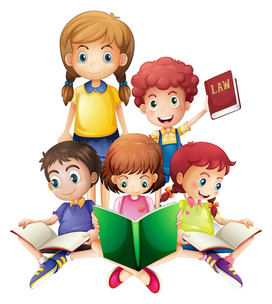 Free vector children reading books together