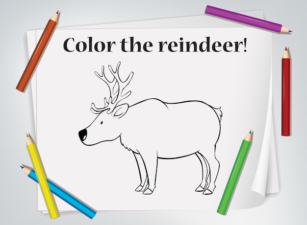 Children reindeer coloring worksheet
