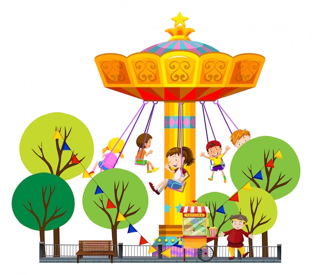 Free vector children riding on giant swing at the park