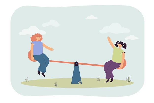 Free vector children riding teeter-totter illustration