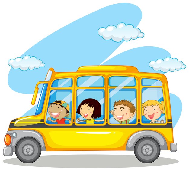Дети едут на желтом автобусе
