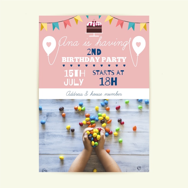 Free vector children's birthday card invitation template photo